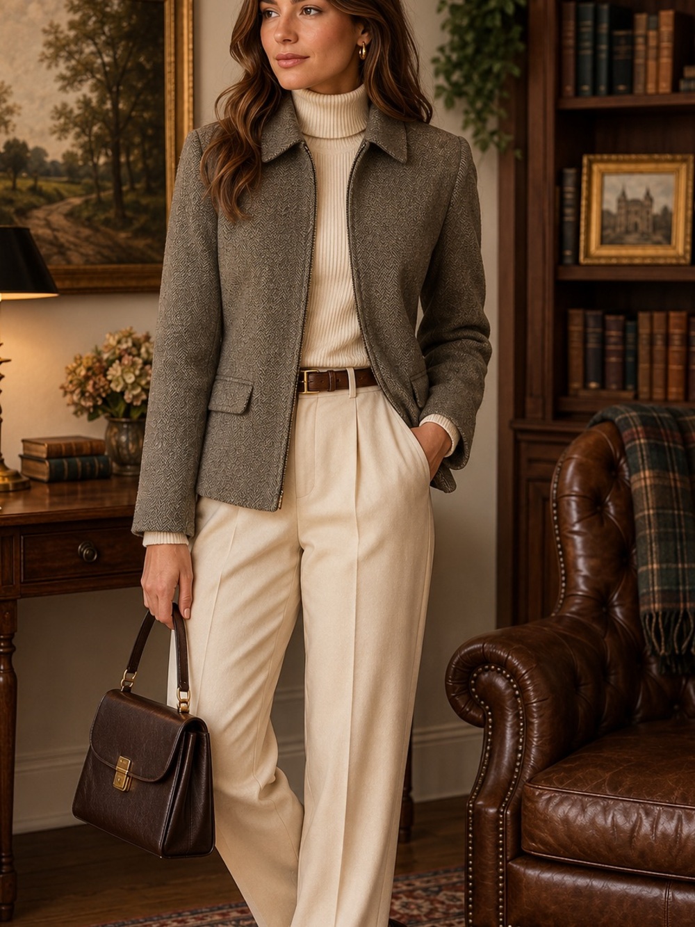 Laura Scott Petite Wool Blend Herringbone Zip Front Blazer Jacket 16P